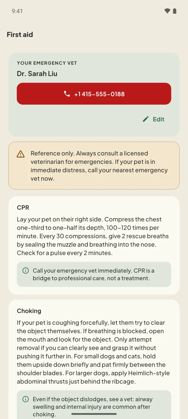 Android: first aid with the emergency vet