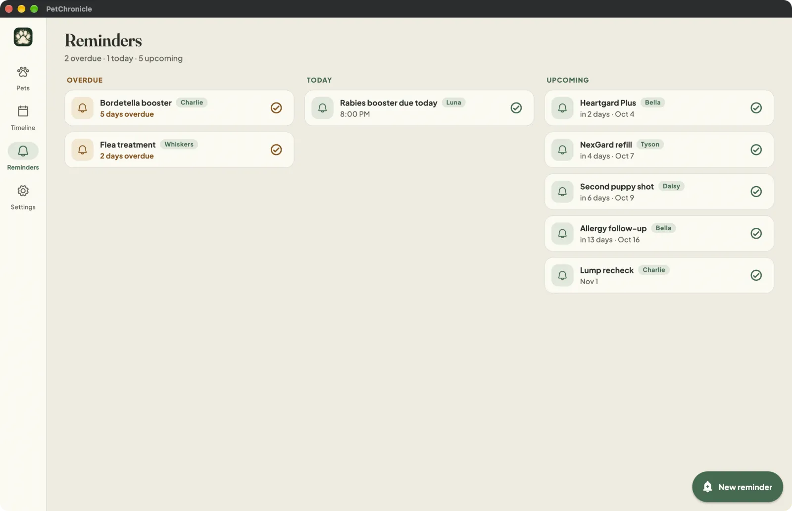 Mac: reminders in three columns