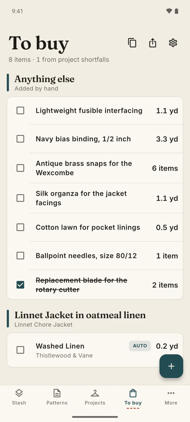 Android: the To buy list