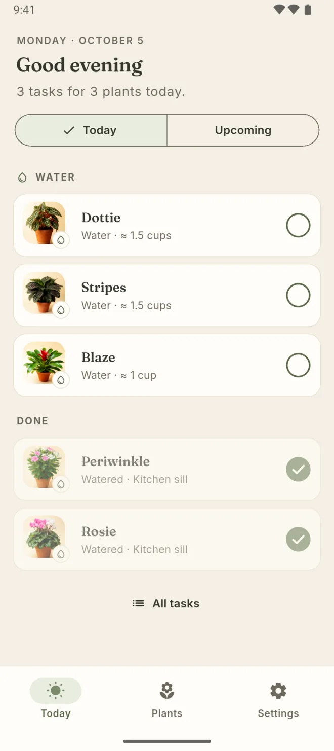 Android: Today with plants to water