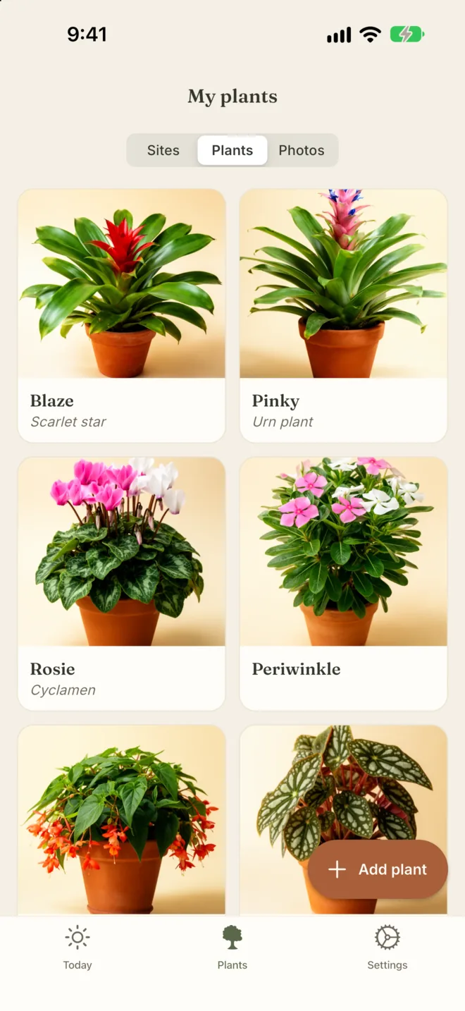 Verdling on phone: a grid of plant photos