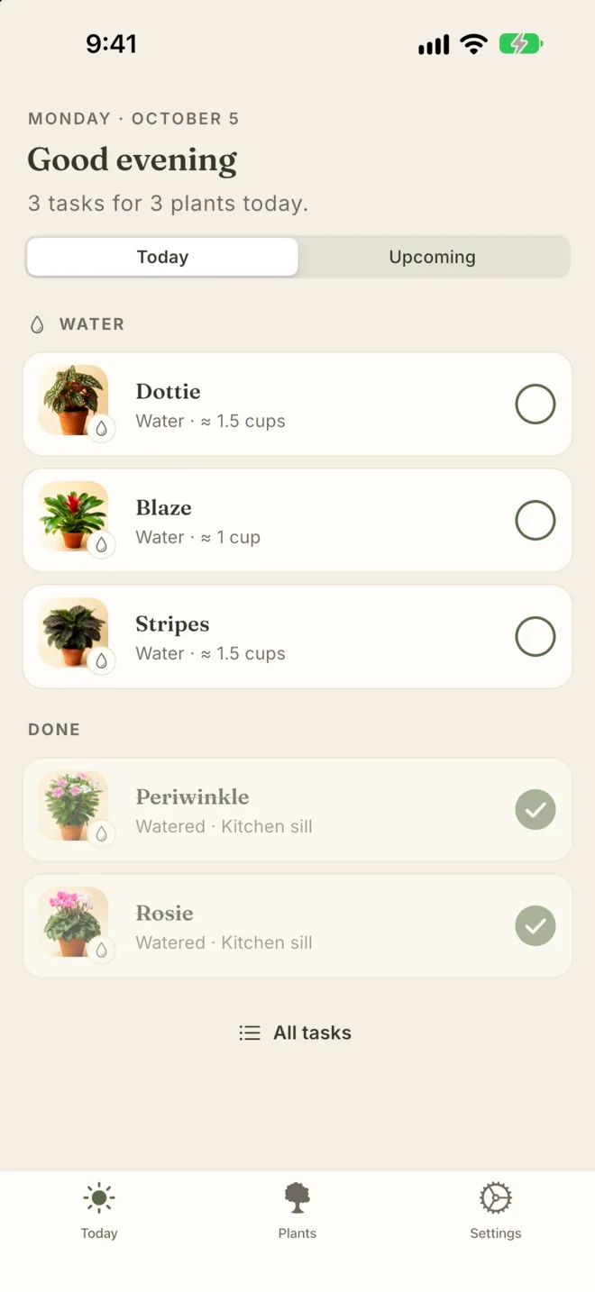 Verdling on phone: today's plants to water
